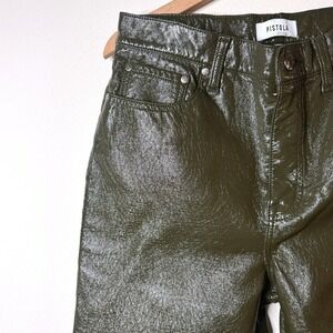 Pistola Olive Green Vegan Leather High Rise Straight Leg Pants Womens 29